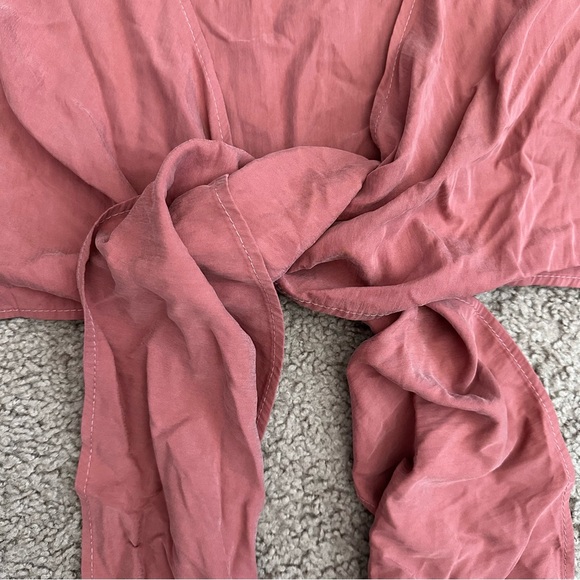 Sadie & Sage Tie-Front Crop Short Sleeve Blouse Shirt Womens S Dusty Rose - Picture 4 of 12